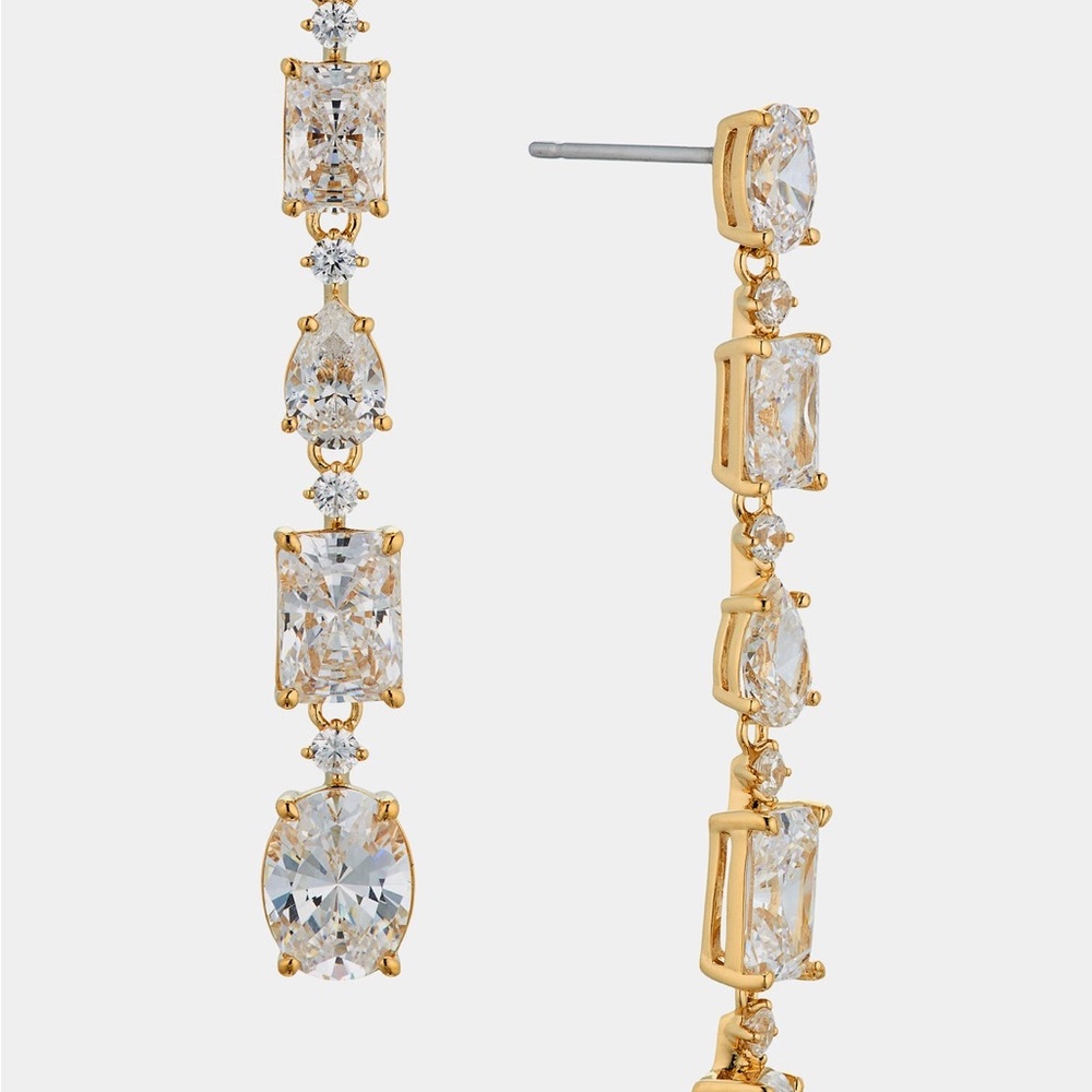 Nadri Cora Mixed Cut CZ Long Linear Earrings (Gold)
